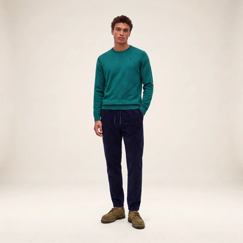 Pantalon velours côtelé coton taille élastiquée bleu marine foncé 557