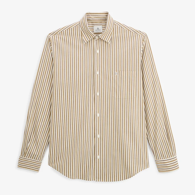 Chemise manches longues coton rayures marron