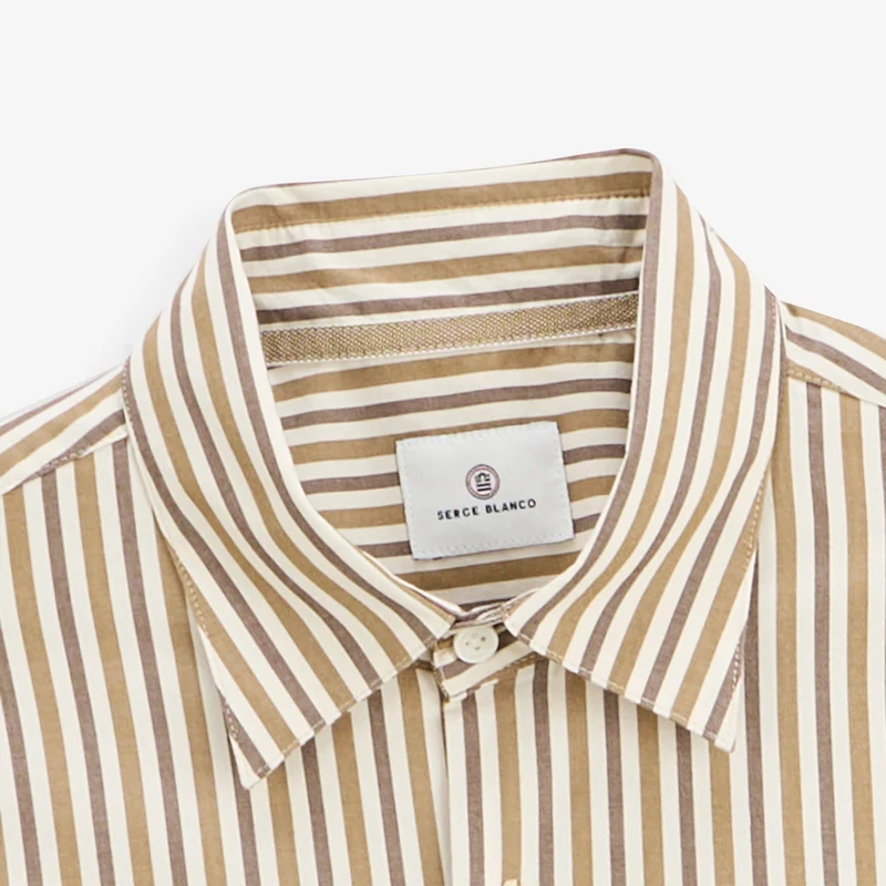 Chemise manches longues coton rayures marron