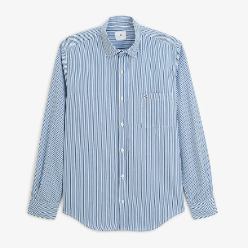 Chemise manches longues 100% coton rayée bleue