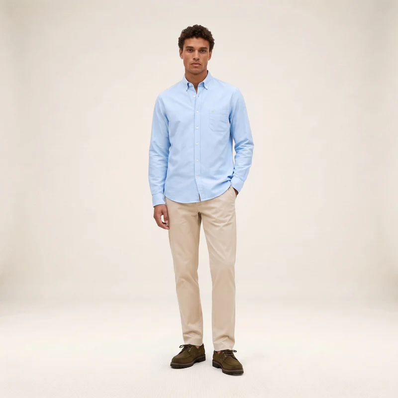 Chemise manches longues Oxford coton bleu ciel sangle SB