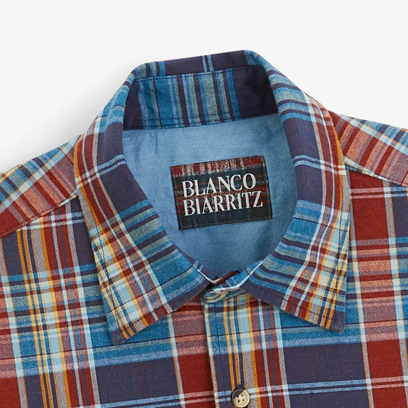 Chemise manches longues coton carreaux bleu BLANCO BIARRITZ