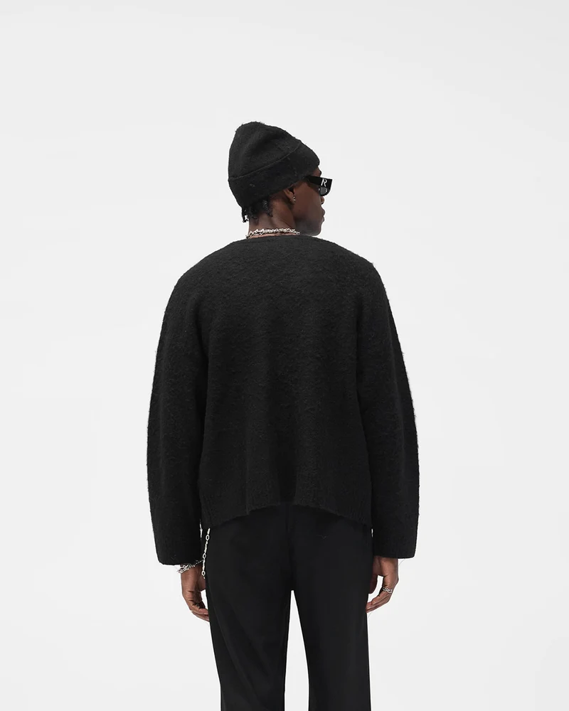 Textured Knit Cardigan - Jet Black