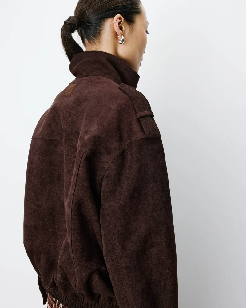 Veste oversize suédine col montant chocolat Arielle