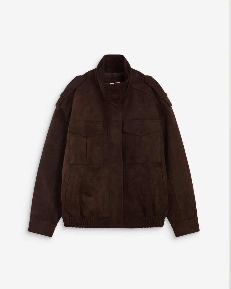 Veste oversize suédine col montant chocolat Arielle