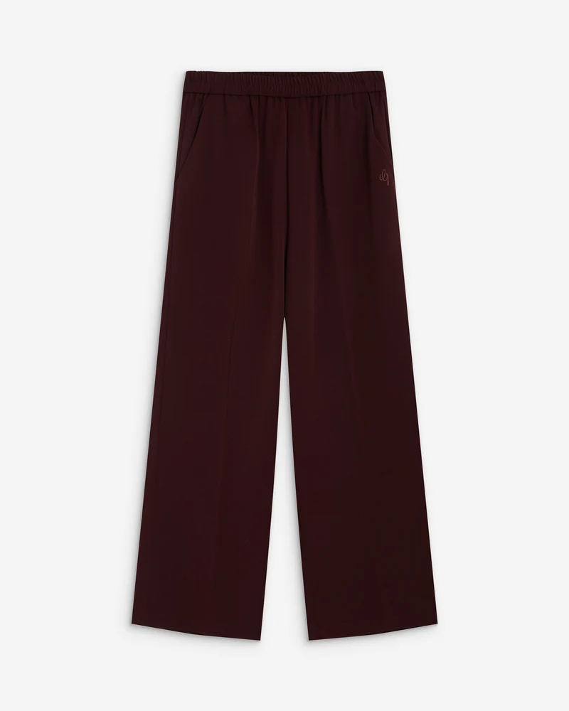 Pantalon fluide jambe large taille mi-haute aubergine Noblesse
