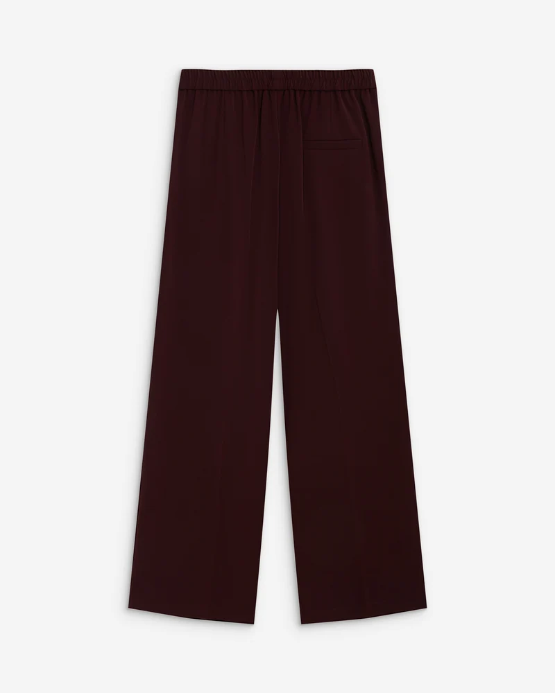 Pantalon fluide jambe large taille mi-haute aubergine Noblesse
