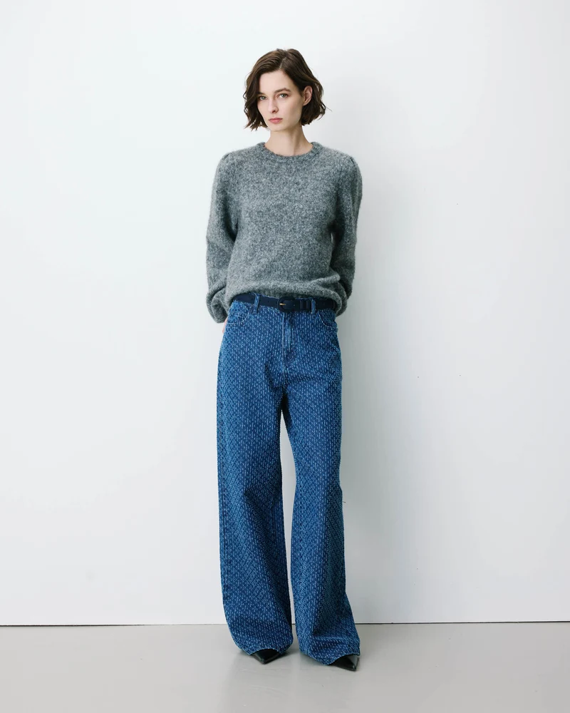 Jean taille haute loose imprimé mediumblue Socca