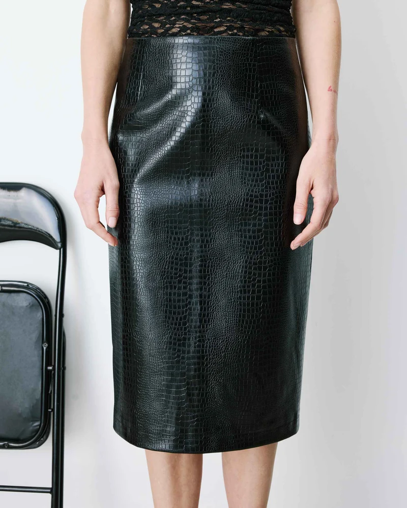 Jupe fourreau similicuir taille haute croco Acacia