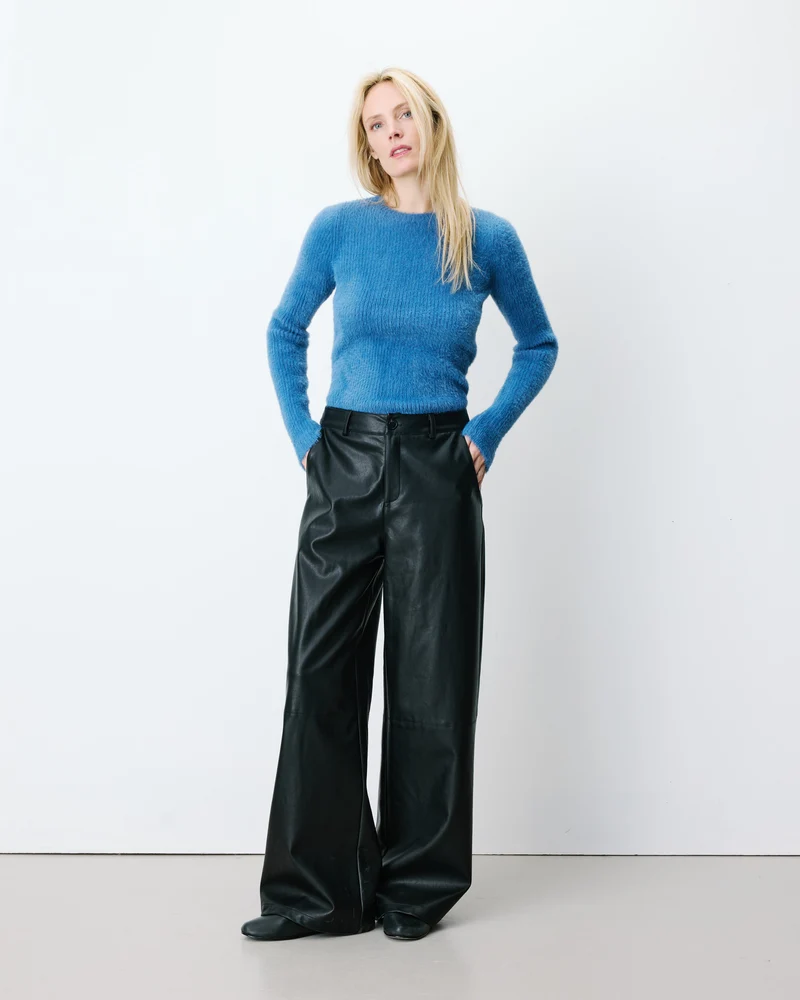 Pantalon barrel similicuir noir Alfie