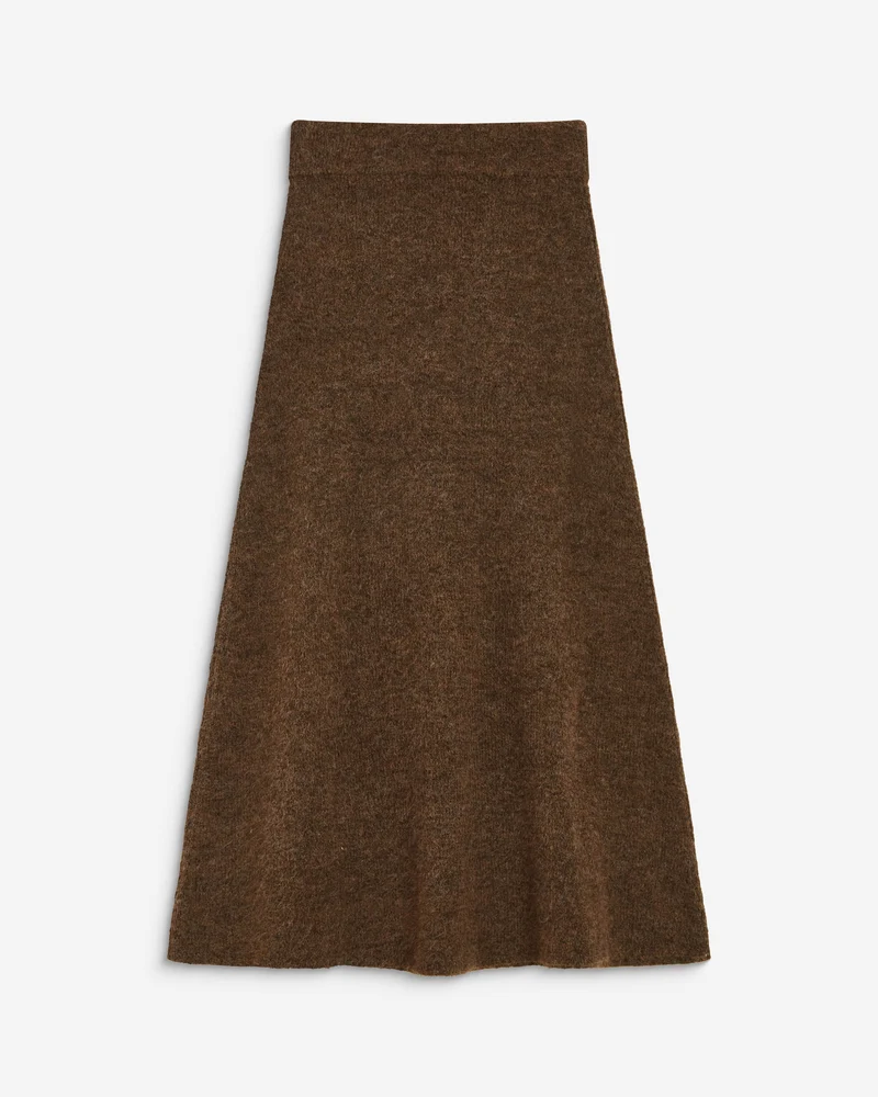 Jupe longue évasée en maille taille haute chocolat Aluna