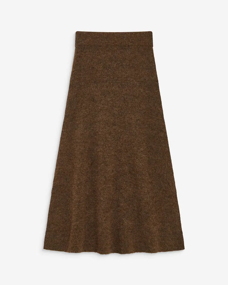 Jupe longue évasée en maille taille haute chocolat Aluna