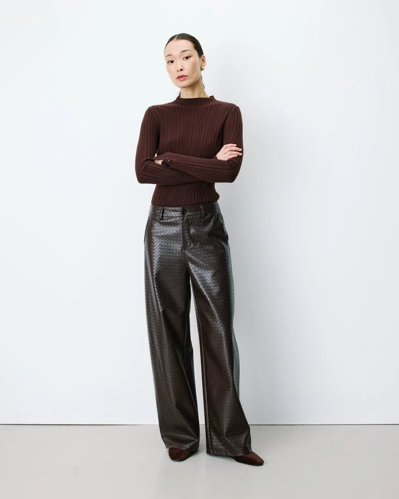 Pantalon barrel similicuir texturé chocolat Artius