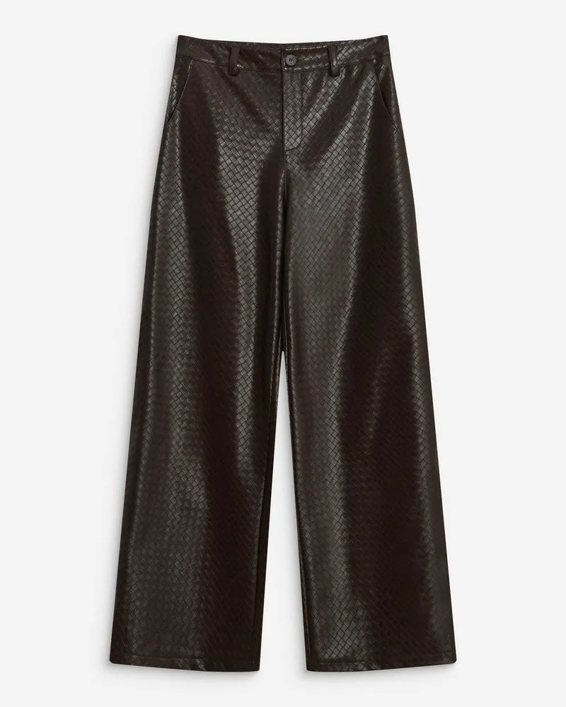 Pantalon barrel similicuir texturé chocolat Artius
