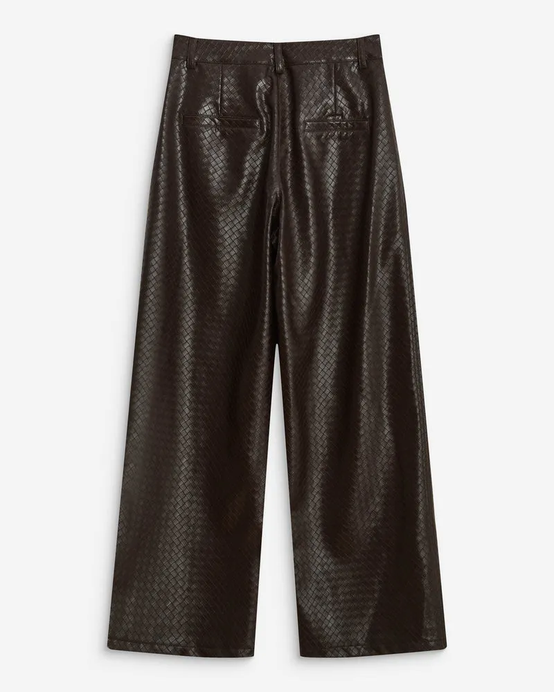 Pantalon barrel similicuir texturé chocolat Artius