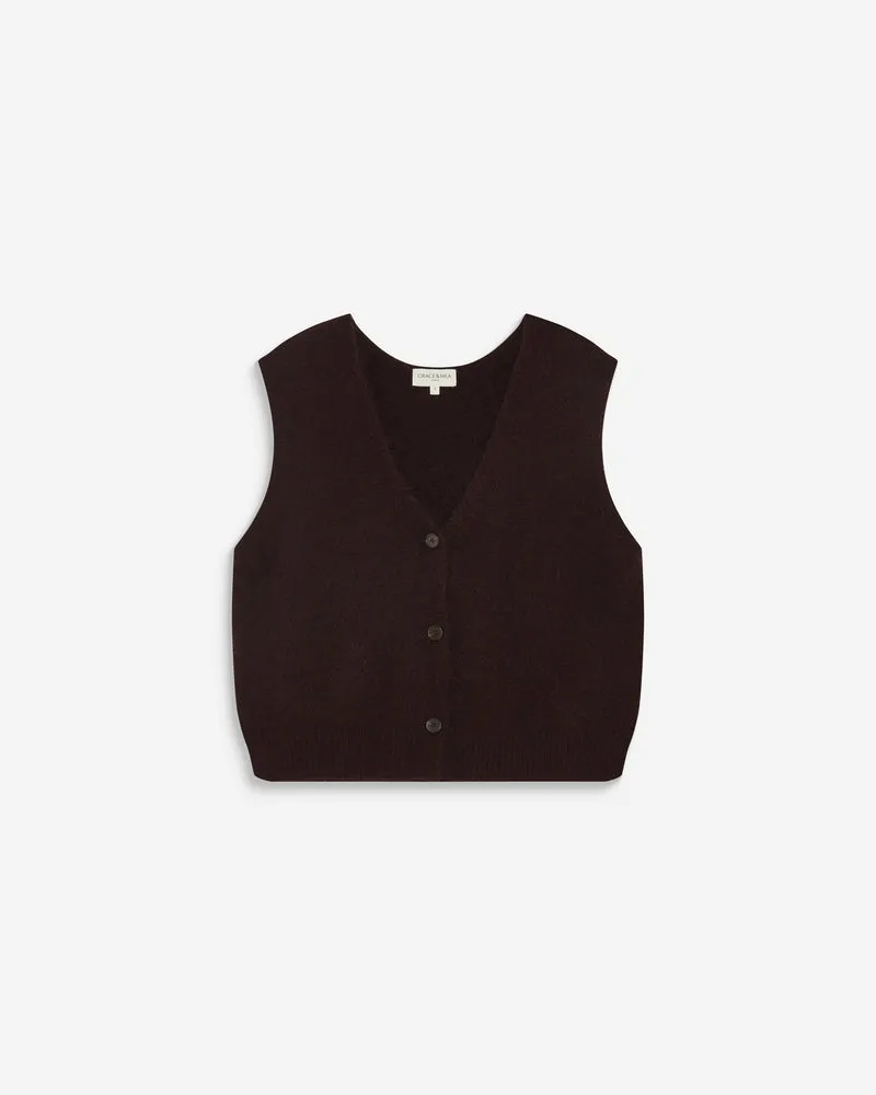 Cardigan sans manches boutonné col V chocolat Nars