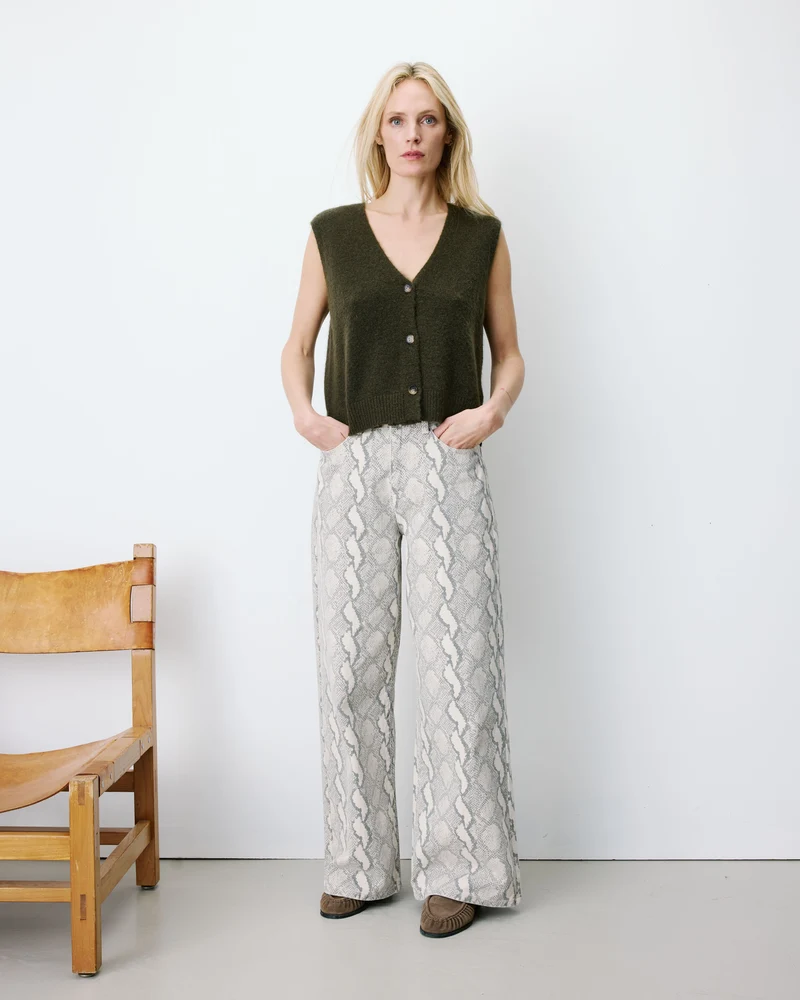 Cardigan sans manches boutonné col V kaki Nars