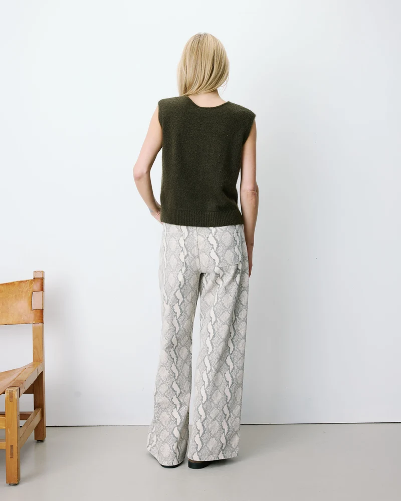 Cardigan sans manches boutonné col V kaki Nars