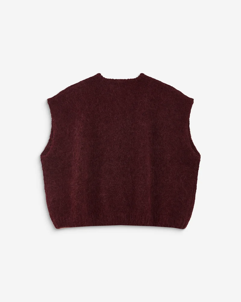 Cardigan loose sans manches col rond aubergine Addison