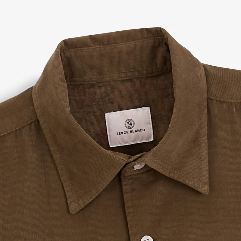 Chemise manches longues 100% coton milleraies marron
