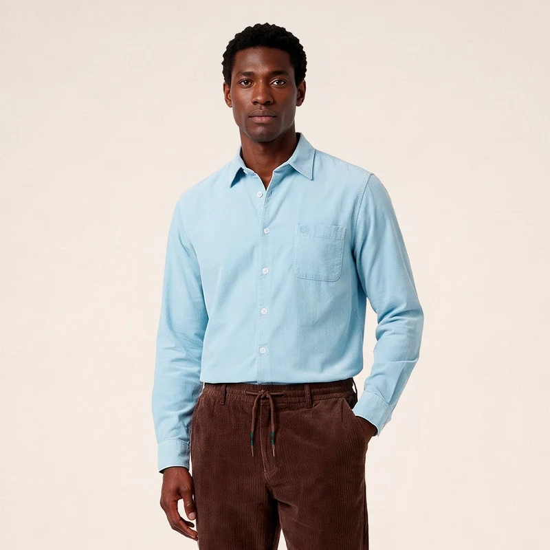 Chemise manches longues 100% coton milleraies bleu