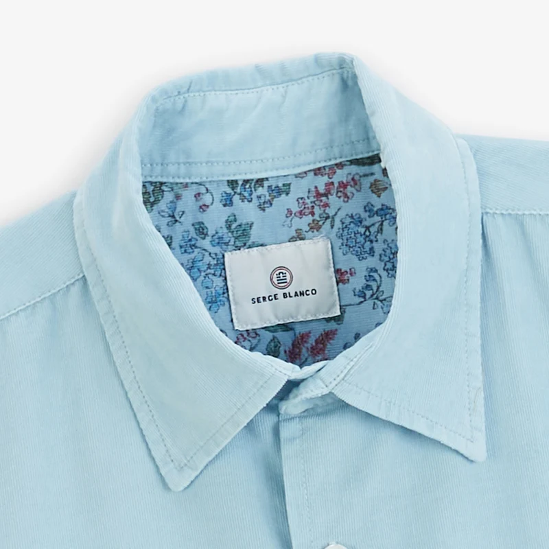 Chemise manches longues 100% coton milleraies bleu