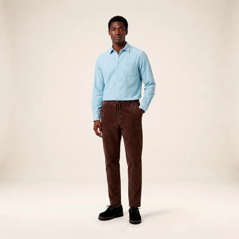 Chemise manches longues 100% coton milleraies bleu