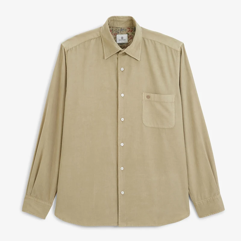 Chemise manches longues 100% coton milleraies beige