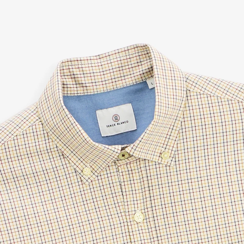 Chemise manches longues coton à carreaux jaune moutarde