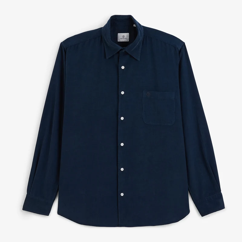 Chemise manches longues 100% coton milleraies bleu marine foncé
