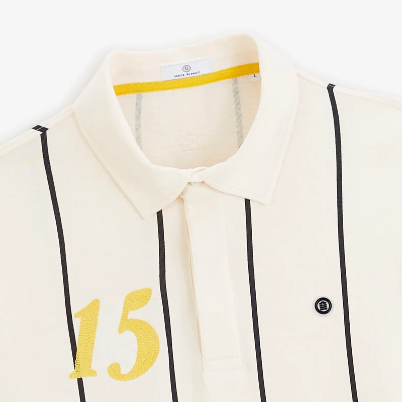 Polo rugby manches longues rayé coton blanc cassé 15