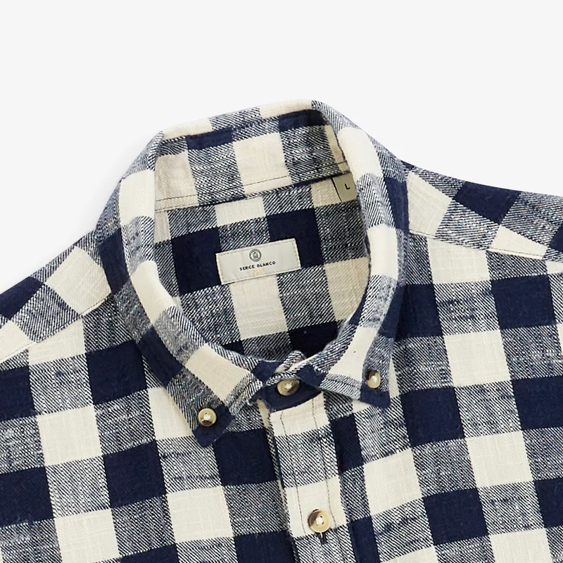 Chemise manches longues coton à carreaux bleu marine SBPLAY