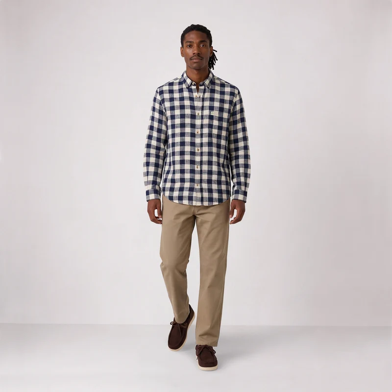 Chemise manches longues coton à carreaux bleu marine SBPLAY