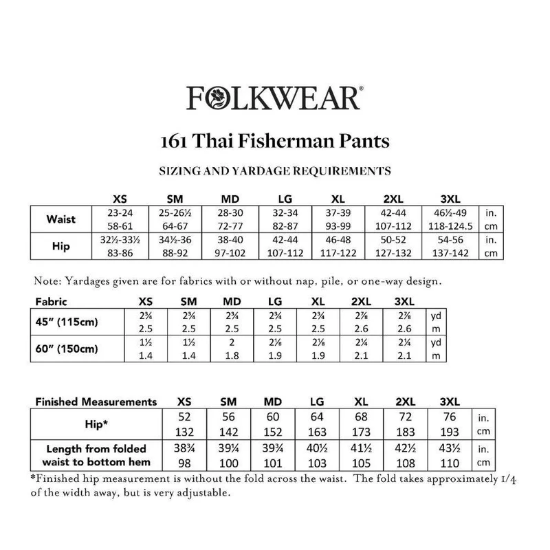 PATRON DE COUTURE PDF | 161 Pantalon de pêcheur thaïlandais | Folkwear | UNISEXE