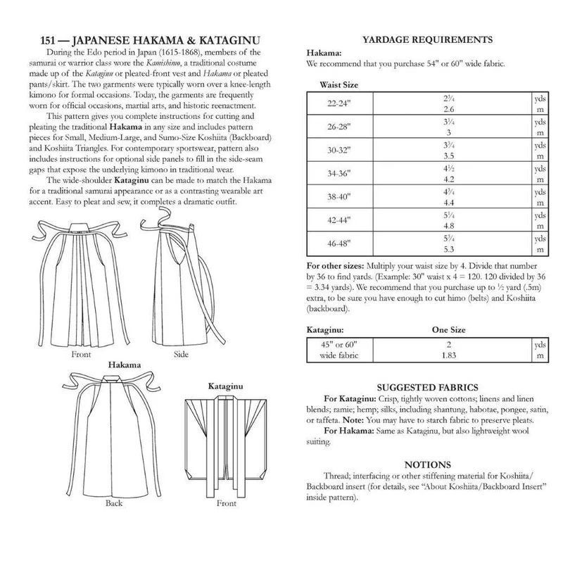 PATRON DE COUTURE PDF | 151 Hakama et Kataginu japonais | Folkwear | UNISEXE