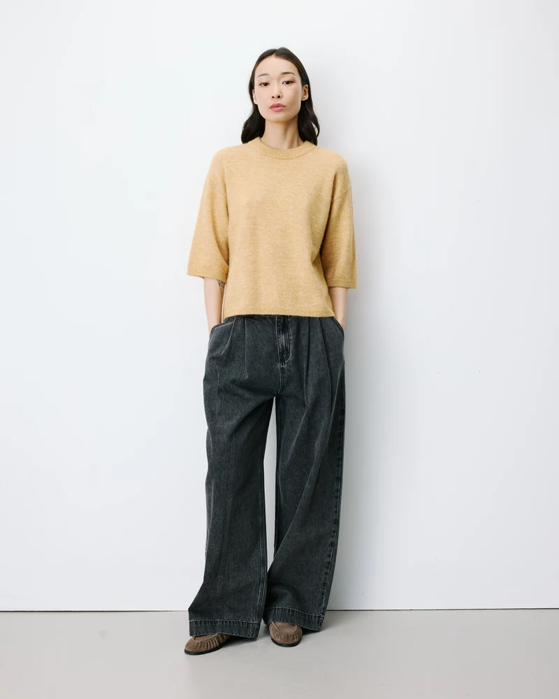 Pull oversize manches 3/4 col rond ocre Asher
