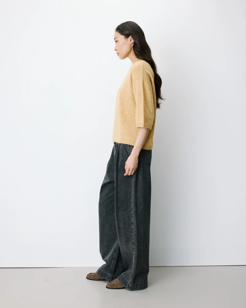 Pull oversize manches 3/4 col rond ocre Asher