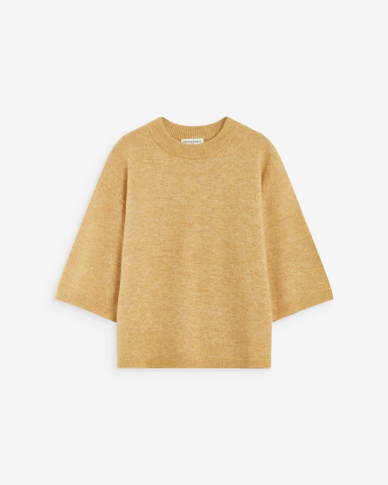 Pull oversize manches 3/4 col rond ocre Asher