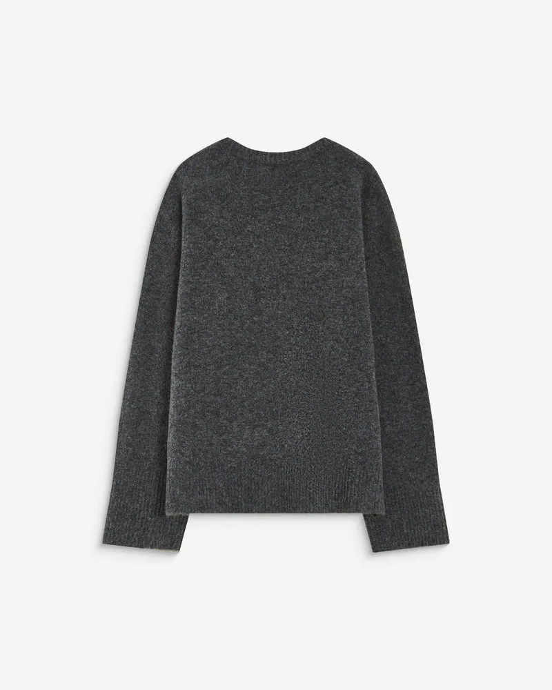 Pull droit col rond à inscription brodée anthracite Aubin