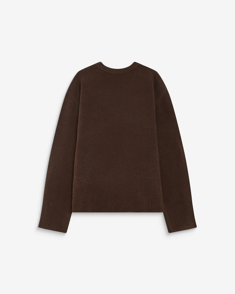 Pull droit col rond à inscription brodée chocolat Aubin