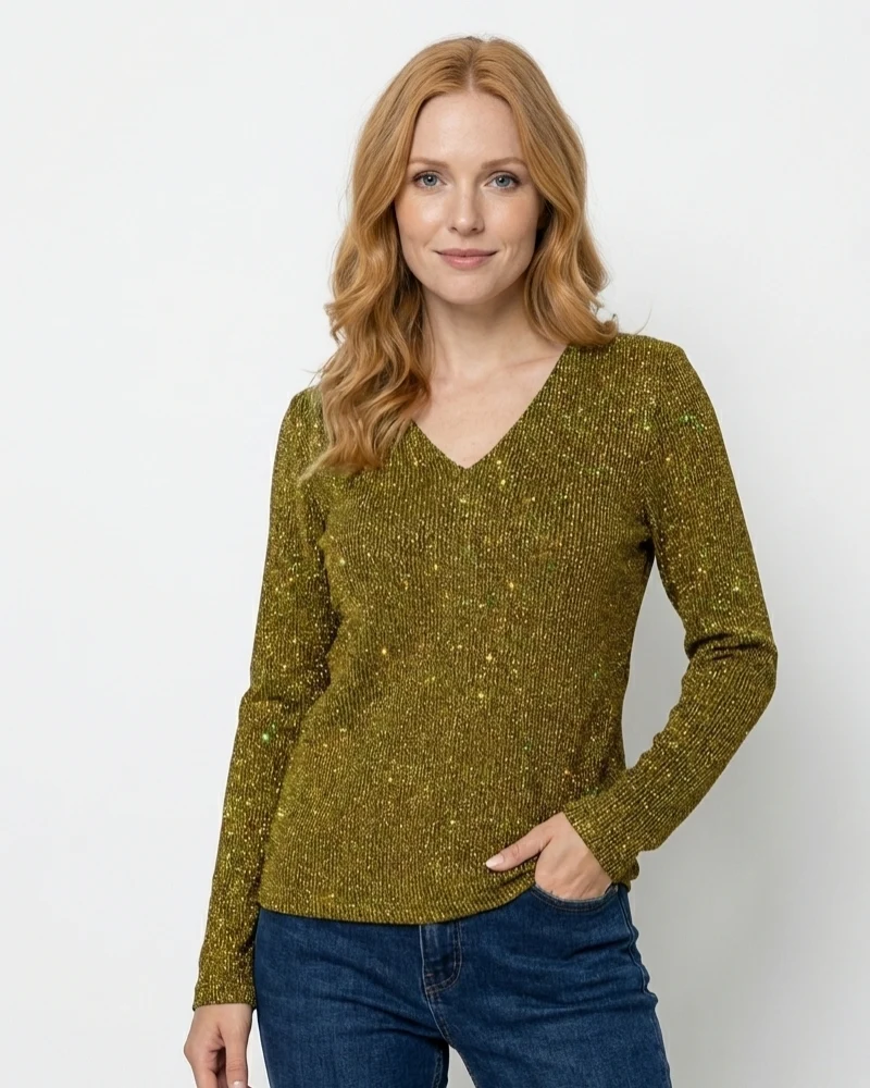 Zane Original Blouse Femme Col V – Blouse Légère Pailletée Élégante pour Printemps & Été