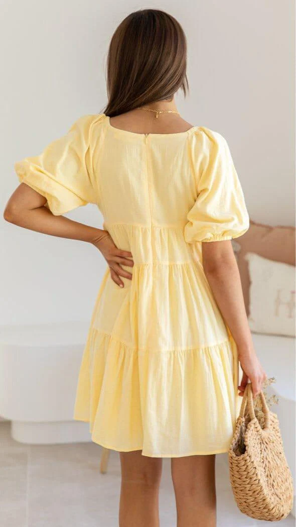 Robe Manches Bouffantes Jaune - Hermine