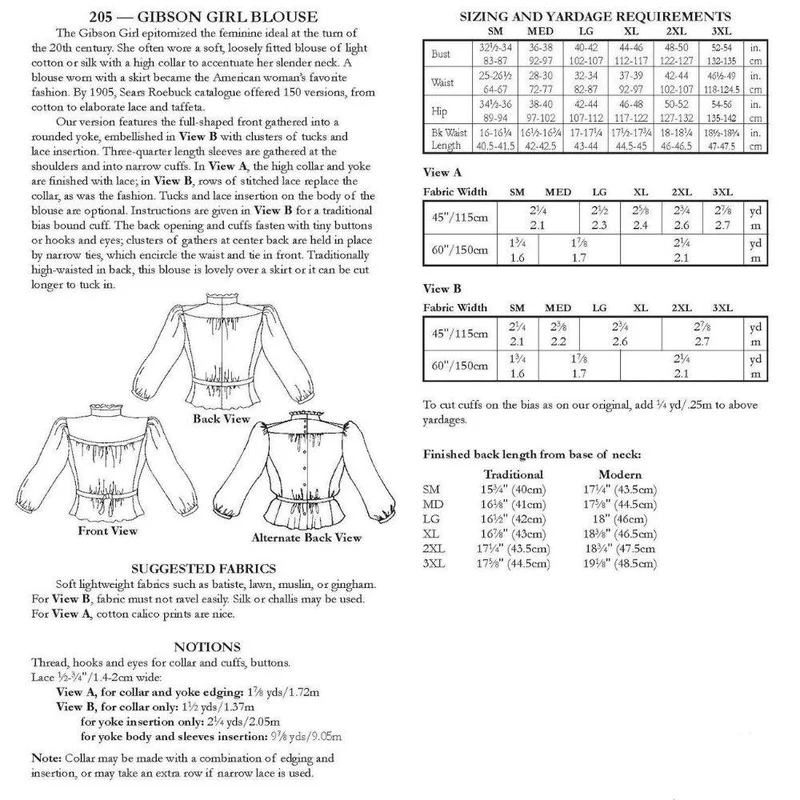 PATRON DE COUTURE PDF | 205 Blouse Gibson Girl | Folkwear