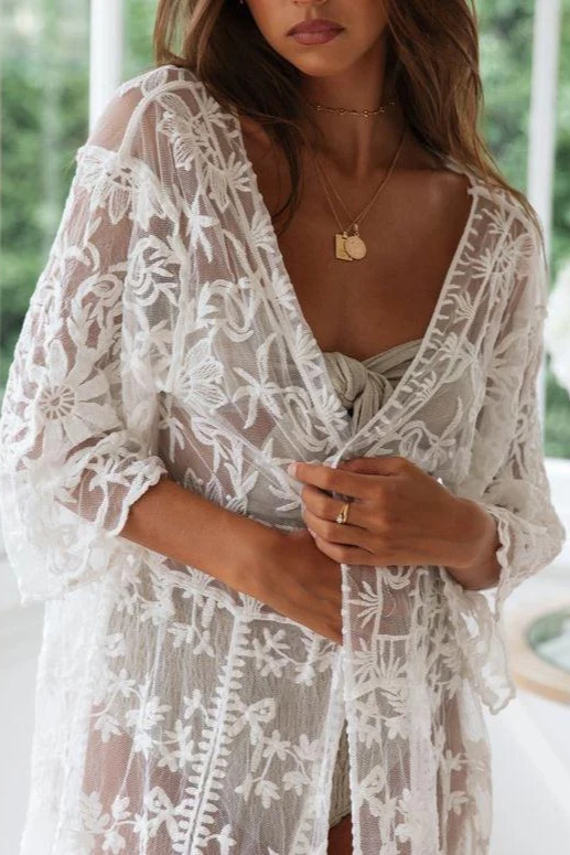 Kimono Dentelle Blanc - Elisabeth