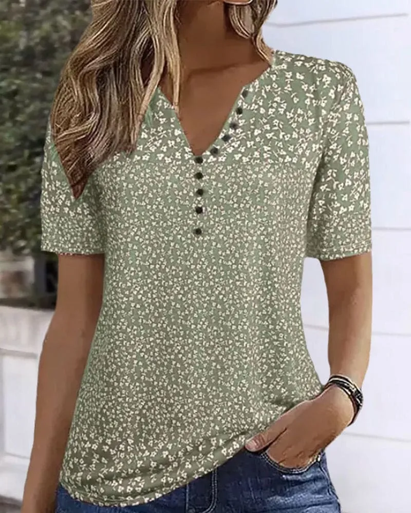 Top d’Été Femme Naomi – T-Shirt à Imprimé Fleuri avec Manches Courtes & Coupe Stretch Confortable