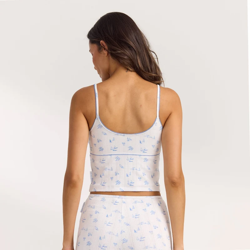 Caraco de Pyjama Pointelle - Imprimé Côtier Bleu