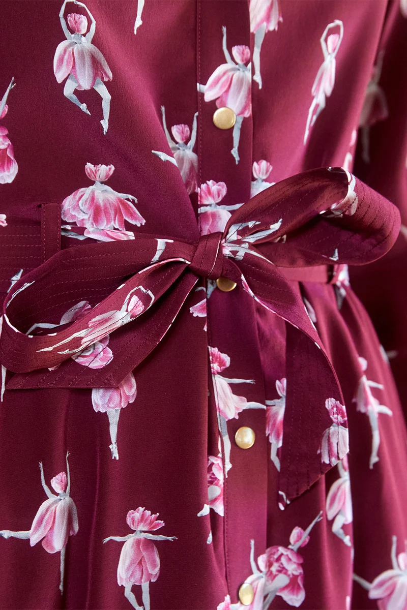 Robe L'Imprévisible en soie Ballet de Tulipes Bordeaux