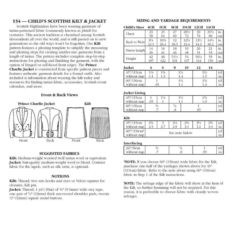 PATRON DE COUTURE PDF | 154 Kilt et veste écossais pour enfant | Folkwear