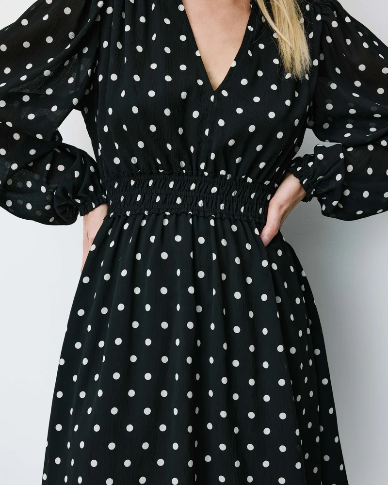 Robe courte fluide manches longues bouffantes pois Ailona