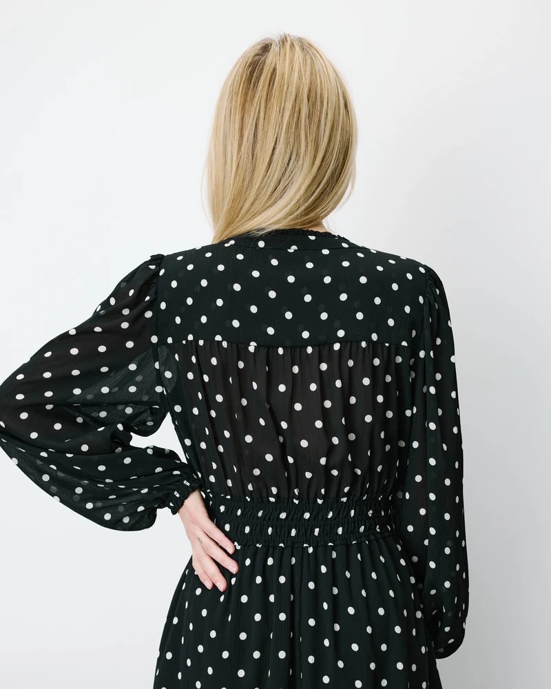Robe courte fluide manches longues bouffantes pois Ailona